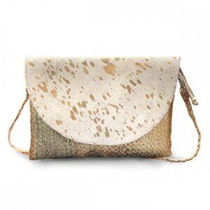 Crossbody Bag - Raffia and leather gold splattered purse